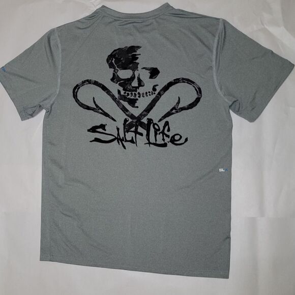 Salt Life Skull and Hook Camo Short Sleeve SLX UV Performance Pocket Tee Size M - Picture 4 of 7